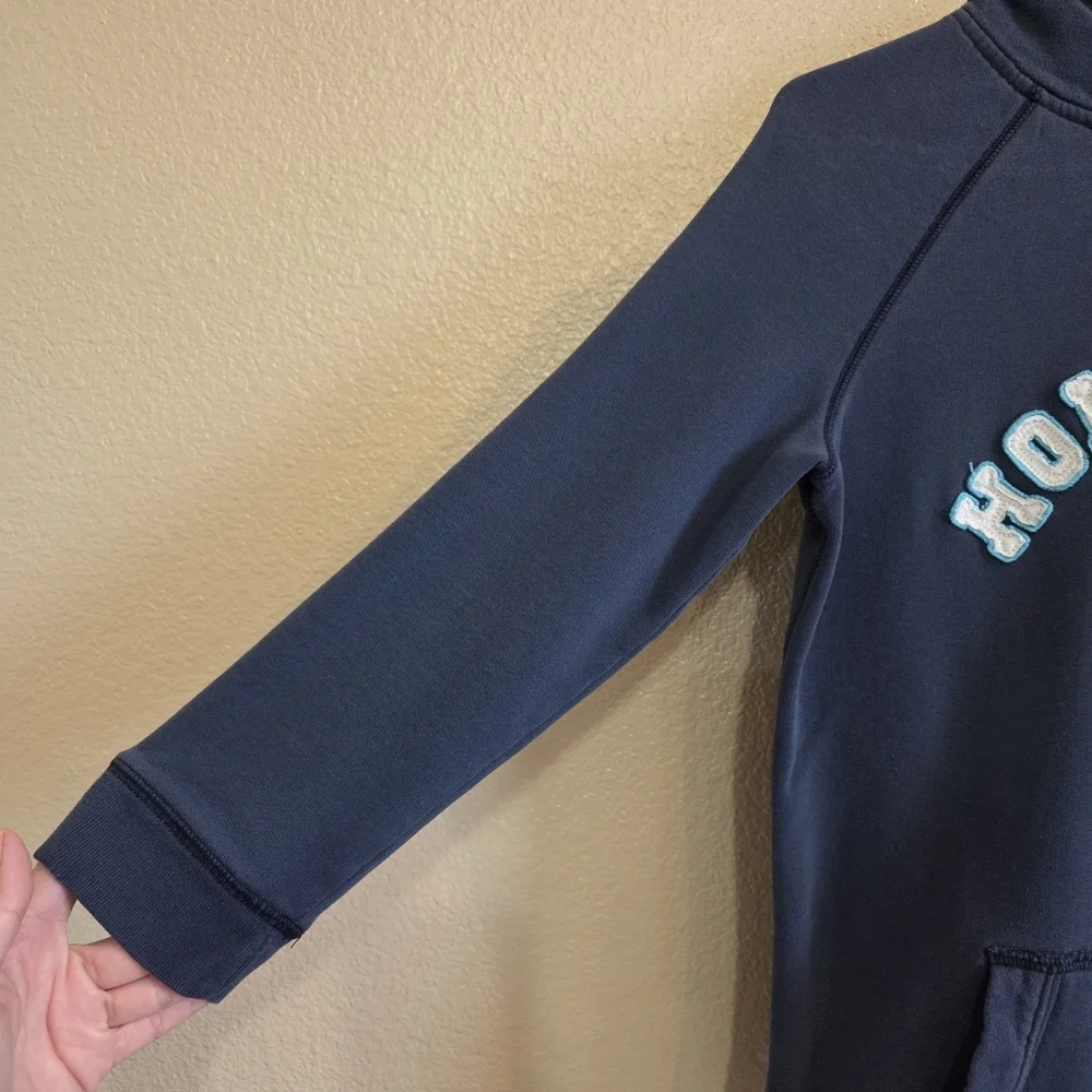 Vintage Y2k Hollister Women Blue Embroidered Logo 3/4 Sleeve Hoodie size Large - Picture 3 of 7